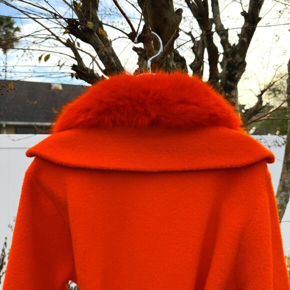Orange Faux Fur Collar Maxi Wrap Coat – Glam Winter Statement – Size Large - Picture 9 of 9
